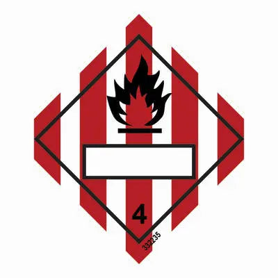 Hættumerki – eldfimt fast efni – sjálflýsandi skilti 250 x 250 mm