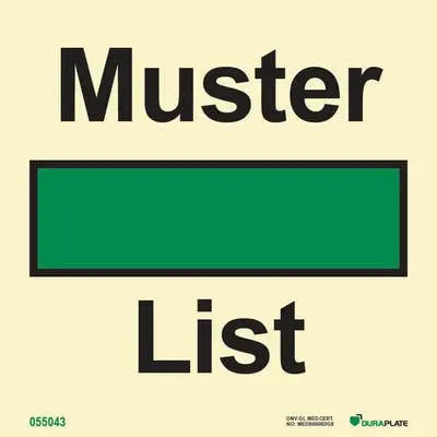 Neyðarskipunarskrá (muster list) – sjálflýsandi skilti 150 x 150 mm