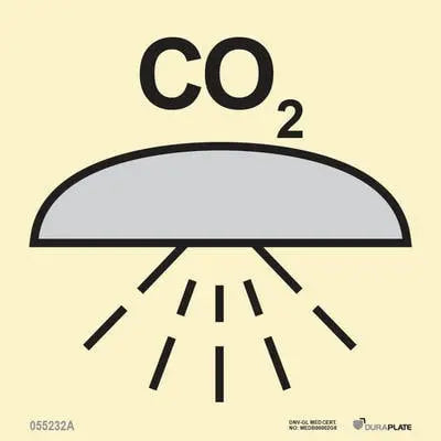 Rými varið með CO2-slökkvikerfi – sjálflýsandi skilti 150 x 150 mm