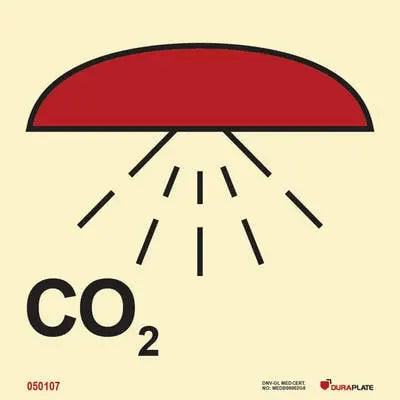 Rými varið með CO2 – sjálflýsandi skilti 150 x 150 mm