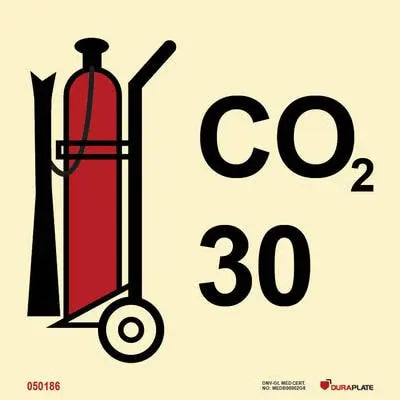 CO2-slökkvitæki á hjólum 30 kg – sjálflýsandi skilti 150 x 150 mm