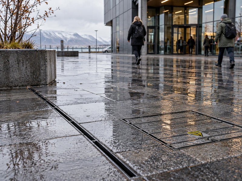Frárennslisrenna í stétt við inngang