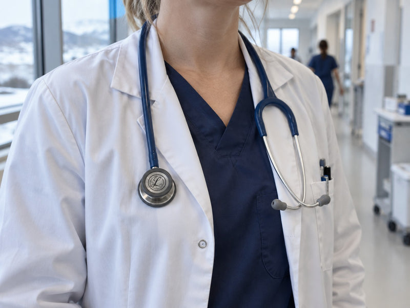 Læknir með Littmann hlustunarpípu